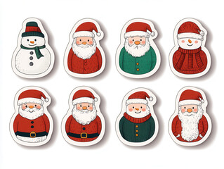 Joyful Christmas themed stickers featuring snowmen and Santa Claus characters, perfect for holiday decorations and festive crafts