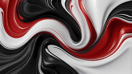 Beautiful abstraction of liquid paints red, white and black in slow blending flow mixing together gently