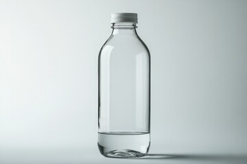 Clear Glass Bottle with White Cap on White Background