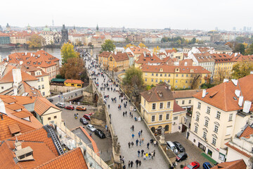 Aerial view of the Charles Bridge in Prague