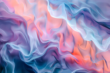 Obraz premium An abstract composition featuring flowing, ethereal fabric in soft pastel hues of pink and blue, creating a tranquil and dreamy atmosphere.
