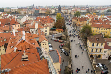 Aerial view of the Charles Bridge in Prague
