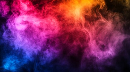 Fototapeta premium Abstract Background: Neon Pink, Blue, and Orange Light Steam Flowing in Colorful Mist Clouds on Dark Copy Space