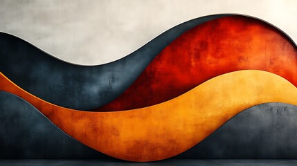 Obraz premium Abstract background with wavy shapes in grey, orange, and red.