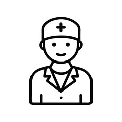 Smiling doctor icon with stethoscope, Vector illustration of a smiling doctor wearing a lab coat, stethoscope, and tie, representing a healthcare professional in a medical setting.
