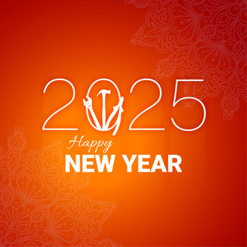 Happy New Year 2025 Greeting Card with Elegant Mandala Design and Vibrant Colors, 2025 New Year Celebration Background with Festive Mandala and Stylish Typography, Minimalist Happy New Year 2025 Car.