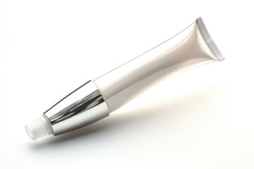 A white cream tube is placed on a white background.
