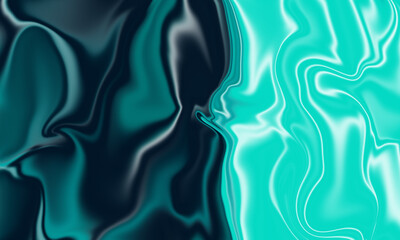 Abstract turquoise and black liquid marble background with swirling and flowing patterns.