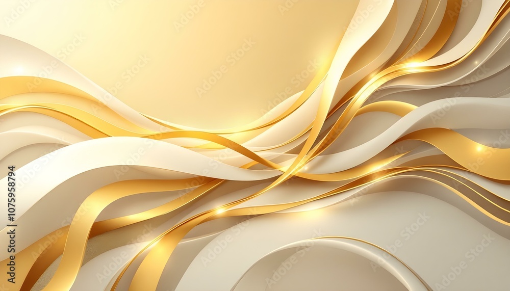 Poster Abstract background with elegant white waves and subtle gold lines. Perfect for presentations, websites, and social media. Abstract background with subtle waves and a soft, blurred, cream color
