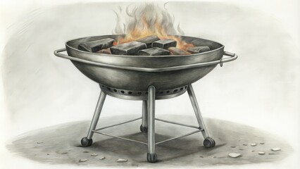 Charcoal Briquettes Burning in a Metal Grill