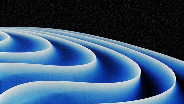 Abstract blue wavy gradient background with grain and noise texture for header poster banner backdrop design. Wavy abstract background of gradient of colors soft blue, black and white, 3D waves