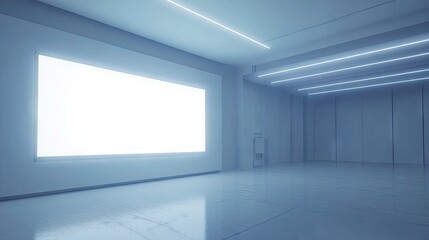 Minimalistic Interior Space with Bright Neon Lights and Clean Lines, Ideal for Modern Art Display or Futuristic Design Background