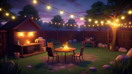 A Cozy Backyard Gathering Under String Lights at Dusk