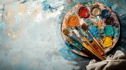 Painting Supplies on Canvas Background