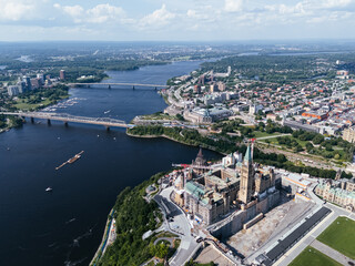 Aerial city view of the skyline of downtown Ottawa, including Parliament buildings Ottawa, Ontario...