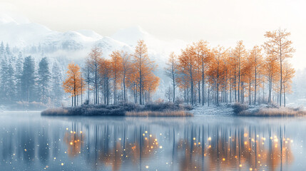 Fototapeta premium A tranquil winter landscape perfect for holiday cards, winter-themed designs, or serene art pieces. Ideal for events focused on peace and reflection.