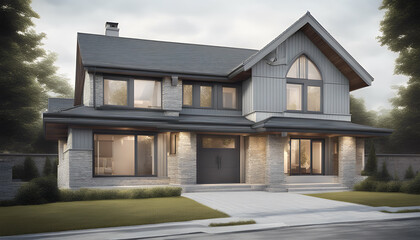 Fototapeta premium single stylistic innovative material gray generative aesthetic trendy residential contemporary minimalist quality elegant modern garage sophisticated architecture siding graceful fashionable stone new