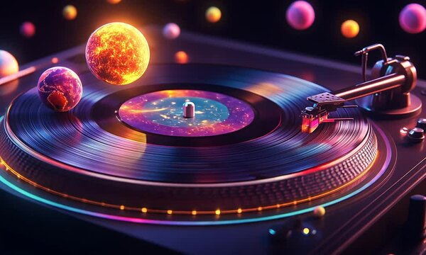 Cosmic Vinyl Record on Turntable