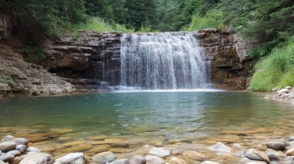 Obraz premium Waterfall cascading into a tranquil pool