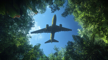 Fototapeta premium an airplane flying above forest