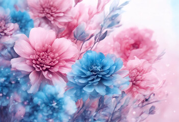 Obraz premium wallpaper drawing background blossom art illustration environment decoration abstract blue design natural decorative bright soft colours graphic white cherry light beauty valentine flower 