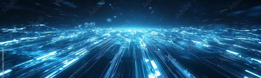 Fototapete a futuristic scene featuring dynamic blue lights creating an illusion of depth and motion, symbolizi