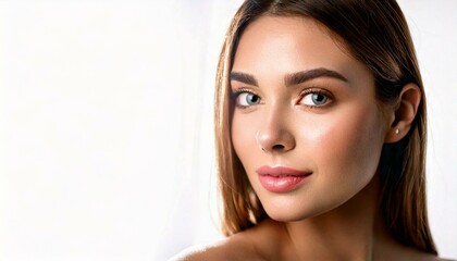 Naklejka premium Firefly Beautiful girl with perfect fresh clean skin, Skincare and facial treatment concept,&nbsp;isolate (1)