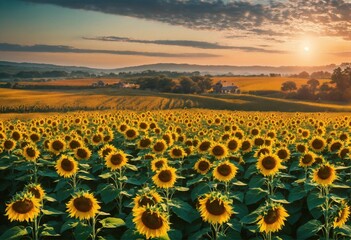 sunflower field at sunset