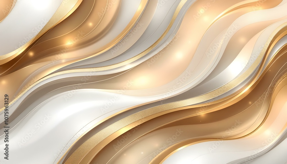 Poster Abstract geometric shape white gold background with light and shadow 3D layered for presentation design. Modern white and gold abstract background. Abstract geometric shape white gold background