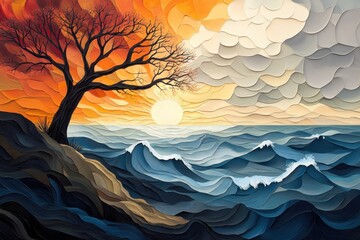 Paper Cut Sunset Seascape