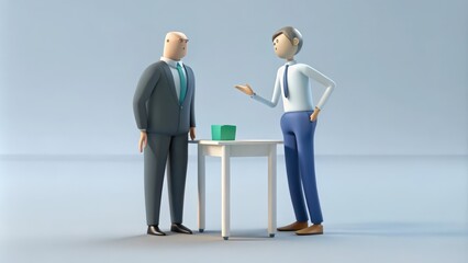 Two Cartoon Businessmen Standing by a Table