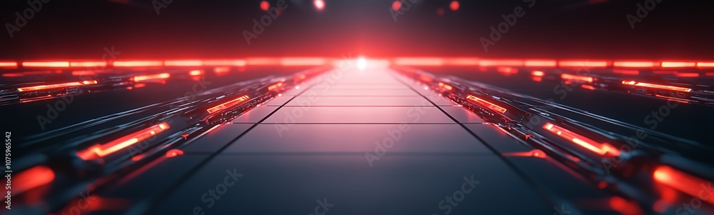 Aufkleber A futuristic pathway illuminated by glowing red lights, evoking a sense of technology and advanced design.