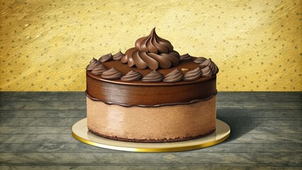Chocolate Cake with Swirled Frosting on a Gold Plate