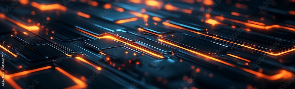 Aufkleber a vibrant, abstract representation of digital circuits with glowing orange lines against a dark back