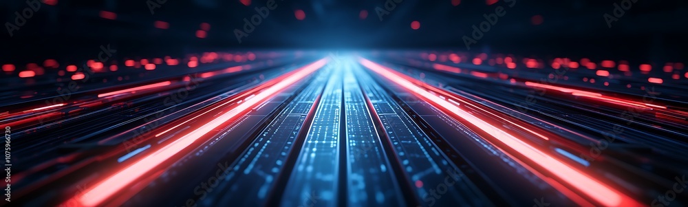 Fototapete A futuristic perspective view of illuminated lines converging into a bright center, evoking speed and advanced technology.