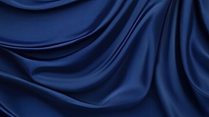 Fototapeta premium Elegant Deep Blue Satin Fabric Texture with Smooth Drapery and Graceful Creases, Ideal for Fashion, Interior Design, and Artistic Backgrounds