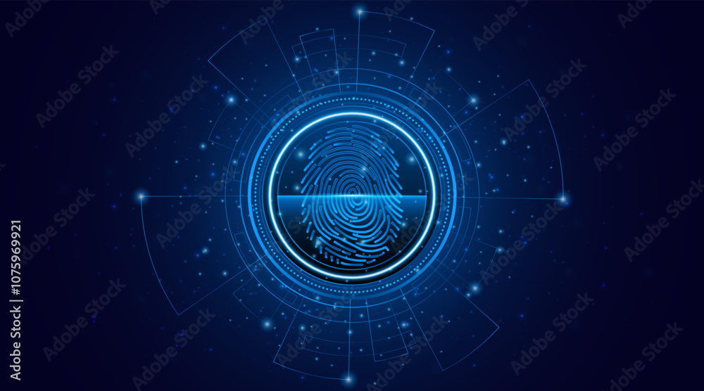 Poster abstract technology circuit board background. fingerprint scanning cybersecurity concept. modern tec