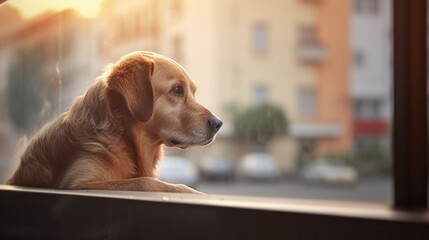 Golden Retriever Looking Out Window