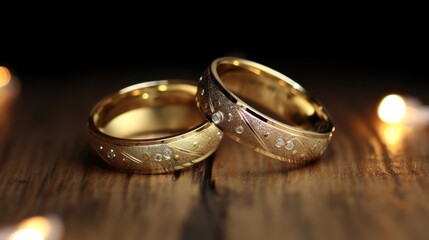 Wedding Bands on Wood Background