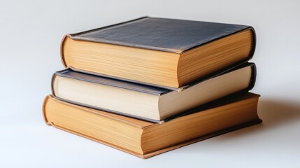 A stack of three books with leather covers and gold-edged pages.