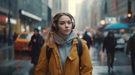 Fototapeta premium Woman Walking in City Street