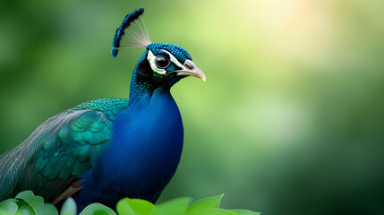 Fototapeta premium Portrait of beautiful peacock with feathers out