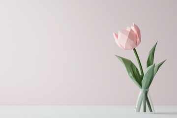 Fototapeta premium A low polygon style tulip, isolate on white background, featuring geometric shapes and a contemporary design.