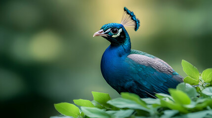 Obraz premium Portrait of beautiful peacock with feathers out