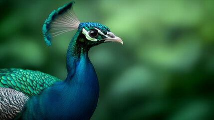 Portrait of beautiful peacock with feathers out