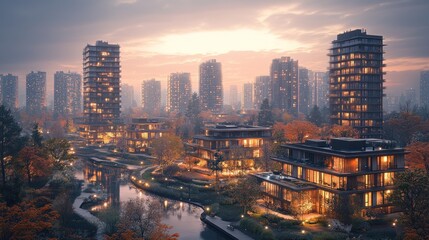 Fototapeta premium Modern Cityscape with Waterway