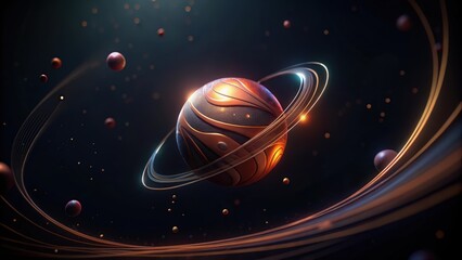 Fototapeta premium Abstract Cosmic Sphere with Glowing Rings and Scattered Particles