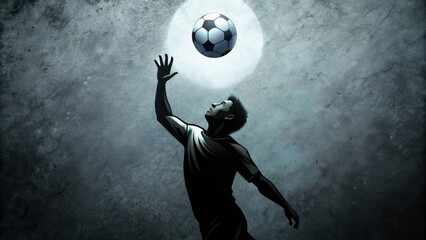 A Silhouette of a Man Reaching for a Soccer Ball