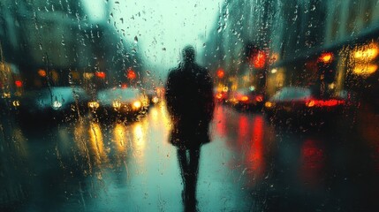 Fototapeta premium Rainy Cityscape Through Window