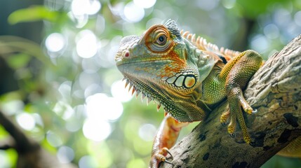 Obraz premium Close-up of a Green Iguana on a Branch